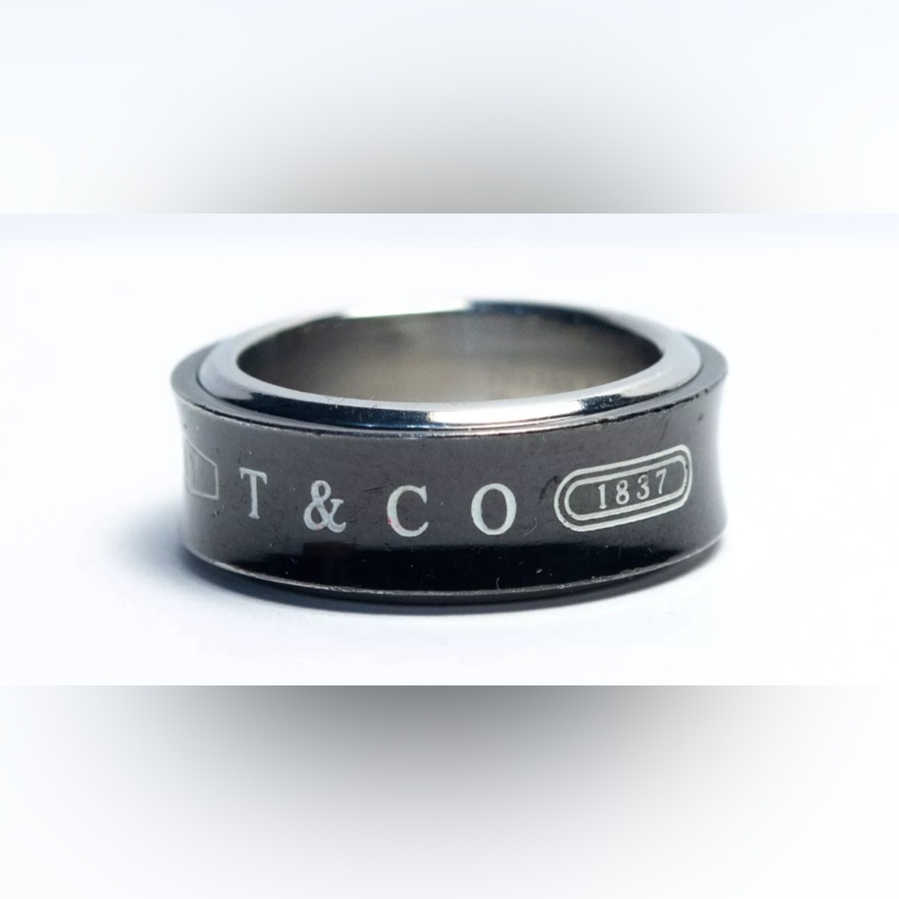 AUTHENTIC Tiffany & Co Black Enamel & Sterling Silver 1837 Ring Size 6